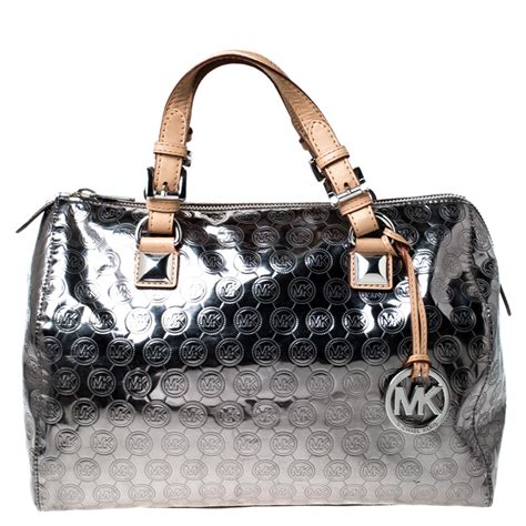 michael kors handtasch silber|Michael Kors large satchel handbag.